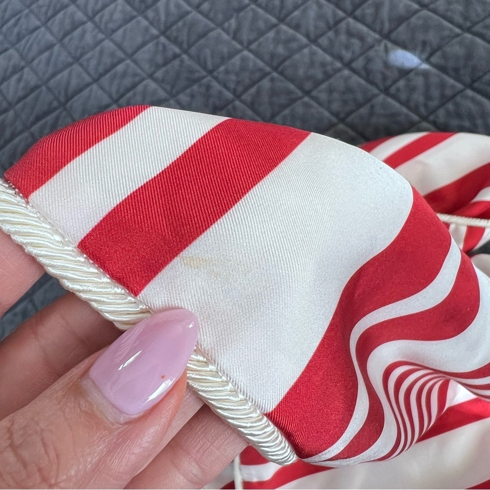 Burberry Vintage Silk Scarf Red White Stripe Wrap B5 - Picture 8 of 9